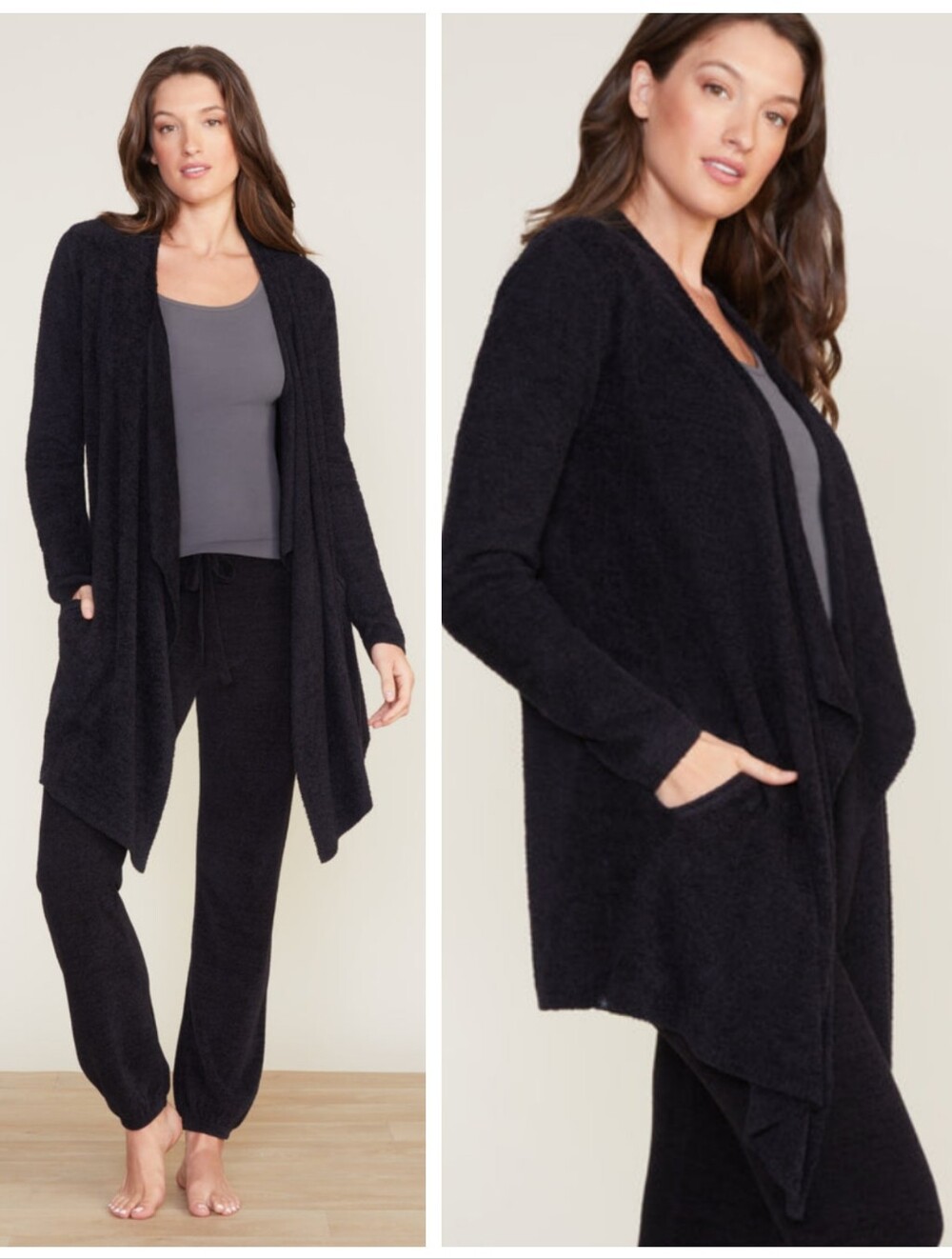 Barefoot Dreams $125 CozyChic Lite Island Wrap Black Cardigan Women's L/XL Cozy